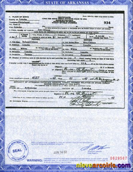 USA Arkansas state birth certificate